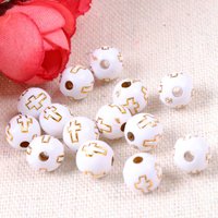 8mm 100pcs White Vintage Cross Stripe Round Acrylic Spacer Beads For Bracelet Necklace Jewelry Making DIY
