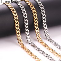 LUXUSTEEL No Fade Width 7mm Stainless Steel Cuban Chain Necklace For Men Length 20/22/24inch Gold Color Silver Tone Necklace
