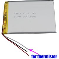 3.7V 3000mAh 11.1Wh Polymer 3-Wires Thermistor Li Lithium Battery Lipo Cell 4070100 For LED E-Book MID Portable DVD Tablet PC