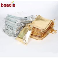 10pcs Gold Silver Color Organza Drawable 7x9 9x12 10x15 13x18 cm Christmas Wedding Candy Party Pouch Bag Gifts Jewelry Pouches