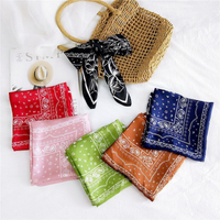 Fashion Cashew Flower Print Silk Scarf Women's Scarves Orange Silk Satin Head Scarves Bandana Hair Tie Band New Hair Accessories