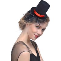 Women Girl Red Sequin Black Mini Top Hat Hair Clip Base DIY Craft Wear Wedding Party Birthday Cosplay Christmas