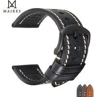 MAIKES Handmade Genuine Leather Watch Band 20mm 22mm 24mm Black Buckle Soft Watchband For Omega IWC Strap