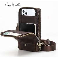 CONTACT'S Men's Crossbody Bag Genuine Leather Shoulder Sling Bag Small Messenger Waist Pack Multifunctional Long Wallet for Men