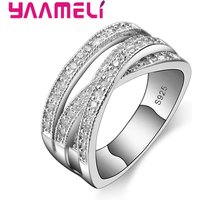 Fashion Women Men Rings 925 Sterling Silver Color Jewelry Crystal Inlay Overpass Cross Bague Bijoux Dropshipping 5-13