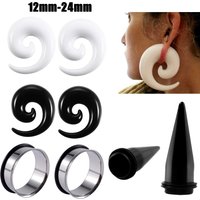 2PC Black White Acrylic Spiral Ear Stretcher Taper Big Size Piercing Ear Expander Steel Tunnel Plugs Body Jewelry 12mm-24mm