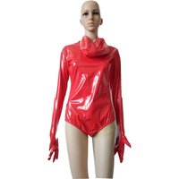 Brand Adult Sexy red Shiny PVC Faux Leather Zentai half bodysuit Leotard Costume long Sleeve Fancy Dress Party Costume