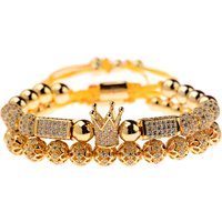 Luxury Zircon Crown Charm Bracelet Men Pulseiras High Quality Gold Color Alloy Beads Adjustable Bracelets Couple Jewelry Gift