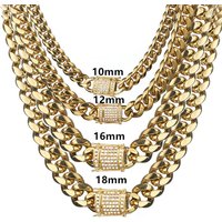 6-18mm wide Stainless Steel Cuban Miami Chains Necklaces CZ Zircon Box Lock Big Heavy Link Chain for Men Hip Hop Rapper jewelry