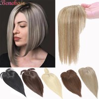 Benehair synthétique 2 Clips en Topper postiche droite noir brun blond femmes faux cheveux pince dans les Extensions de cheveux avec frange