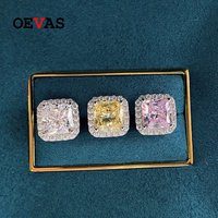 OEVAS 100% 925 Sterling Silver 7*7mm Pink Yellow High Carbon Diamond Stud Earrings For Women Sparkling Wedding Fine Jewelry Gift