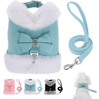 Bowknot Small Dog Cat Harness Leash Set Warm Soft Fur Harness Vest Breathable Puppy Pet Harness Lead For Small Dog Yorkshire Pug