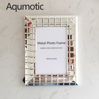 Aqumotic Nordic Iron Photo Frame Simple Silver Mirror Picture Frames Decorative Metal Set Up Wall 6" 7" 8" Office Desk Tool