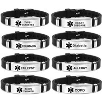 Medical Alert ID Bracelet Laser Engraved Type 1 Type 2 Diabetes Adjustable Wristband for Men Women Emergency First Aid