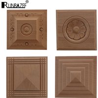 RUNBAZEF European Decal Square Solid Round Door Heart Flower Furniture Decoration Accessories Carved Walls Wood Applique Onlay