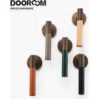 Dooroom Brass Leather Door Lock Set Modern Italian Style Interior Bedroom Bathroom Double Wood Door Lever Set Dummy Handle