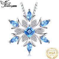 JewelryPalace Snowflake Natural Blue Topaz 925 Sterling Silver Pendant Necklace for Woman Gemstone Fine Jewelry Without Chain