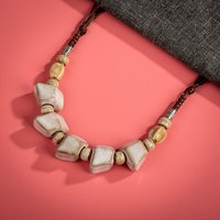 Blue Pink Cobblestone Shape Ceramic Bohemia Bead Necklace Pendant Vintage Necklaces Classic Style Jewelry #2584-1