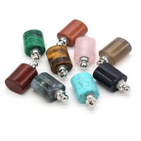 Natural Gem Stone Agat Oil Diffuser Perfume Bottle Pendant Flat Cylindrical Essential Oil Diffuser Charms for DIY Jewelry Making