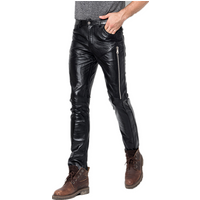 Men's Skinny Sheepskin Leather Motorcycle Pants Genuine Streetwear Waterproof Autumn Winter Leather Trousers