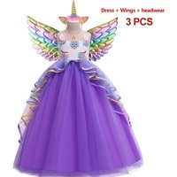 Robe licorne pour filles, avec des Appliques de fleurs, robes de princesse pour enfants, Costume de fête d'anniversaire et de mariage, robe formelle de soirée