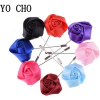 YO CHO Wedding Boutonniere Groom Brooch Pins Silk Rose Flower Buttonholes Men Suit Wedding Flowers Accessories Prom Decorations