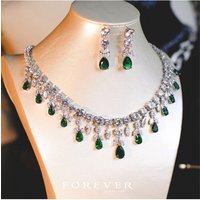 CC Party Jewelry Sets For Women Shine Drop Earrings Necklace Created Emerald Stone Wedding Accessories Fashion Gift