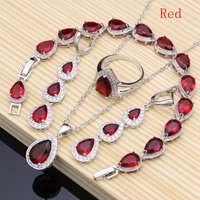 Wassertropfen Silber 925 Schmuck Roter Rubin Weißer Topas Schmucksets Frauen Lange Ohrringe/Anhänger/Halskette/Ringe/Armband Dropshipping