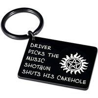 Funny Supernatural Keychain Driver Picks The Music Shotgun Shuts His Cakehole Brother Best Friend Driver Car Men Key ring Black
