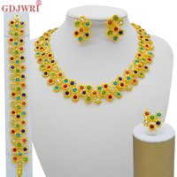 Dubai Women Gold Color Jewelry Sets African Wedding Bridal Gifts For Saudi Arab Necklace Bracelet Earrings Ring Jewellery Set