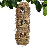 2025 New Handwoven Canary House Grass Birdhouse Outside Natural Straw Bird Hut 3 Holes for Sparrow Hanging Finch Roosting Nest