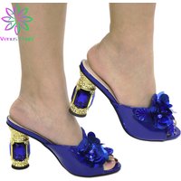 Newest African Women Shoes Without Bag Set Wedding With Stripes Ltalian Shoes Possible Matching Bag Ladies Party Shoes Blue