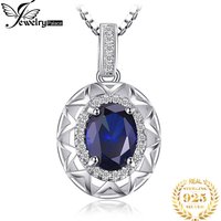 JewelryPalace Oval Cut Created Blue Sapphire 925 Sterling Silver Pendant Necklace Hollow Gemstones Women Necklace Without Chain