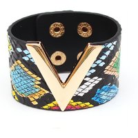 Fashion Leopard Leather Bracelet For Women Simple All-Match V Word Wide Charm Cuff Wrap Bracelet Femme Wristband Jewelry