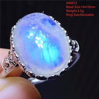 Natural Blue Light Moonstone Ring Oval Adjustable All Size Women 925 Silver Clear Blue Moonstone Oval Bead Ring AAAAAA