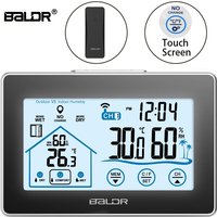 Baldr Wireless Weather Station Touch LCD Screen Thermometer Hygrometer Indoor Outdoor Forecast Sensor Calendar Indicator 3 CH