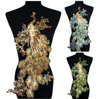 Rainbow Blue Green Gold Sequin Feather Peacock Peahen Sew Iron On Patches Embroidered Badges Appliques For Dress DIY Decoration