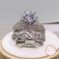 925 Silver Trendy Milangirl White Crystal Round Ring 2 pcs Set For Women Girls Wedding Engagement Party Fashion Jewelry
