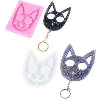 Cat Keychain Accessory Pendant diy Self Defense Keychain Mold Silicone Resin Molds Cat Face Self-defense Silicone Mold for Epoxy