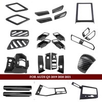Carbon Fiber Look Accessories Interior Kit For Audi Q3 F3 2019 - 2021 Pillar A Speaker / Lift Button / Air AC / Gear Cover Trim