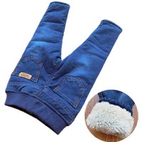 2023 New High Quality Thicken Winter Warm Cashmere Jeans Boys Wild Little Feet Pants 2-6Y