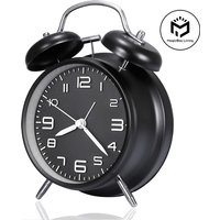 4 Inch Twin Bell Loud Alarm Clock Metal Frame 3D Dial with Backlight Battery Operate Desk Table Alarm Clock For Home and Office