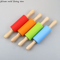 Silicone world Non-Stick Silicone Rolling Pin Wooden Handle Fondant DIY Pastry Dough Flour Roller Kitchen Baking Cooking Tools