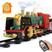 Remote Control Track Train Car Classical Simulation Water Steam Electric Railway Set Christmas Gift Educational Toy For Children