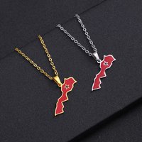 Kingdom of Morocco Map Flag Pendant Necklace Stainless Steel Men Women African Ethnic Jewelry Le Royaume Du Maroc National Flag
