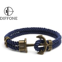 Vintage Anchor Rope Bracelet Men Handmade Double Layer Easy Hook Ethnic Cord Armband Camping Survival Homme Braclet Hand Jewelry