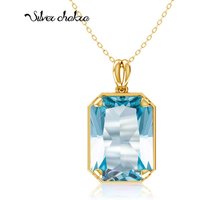 14K Gold Real Pendant For Women 925 Sterling Silver Pendants and Necklaces Birthstone Aquamarine Fine Jewelry Wedding Gifts