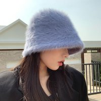 2021 Solid color rabbit fur hat bucket cap women's autumn and winter fisherman's hat retro knitted wool basin hat Bucket cap
