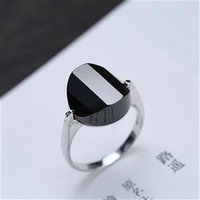 Unique creative original handwork attending the cocktail party ring black agate fashion trend exquisite female silver jewelry