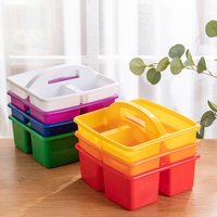 Portable Storage Caddies Box Plastic Divided Basket Bin with 3 Compartments Office Desk Organizer for Art Paint Brushes